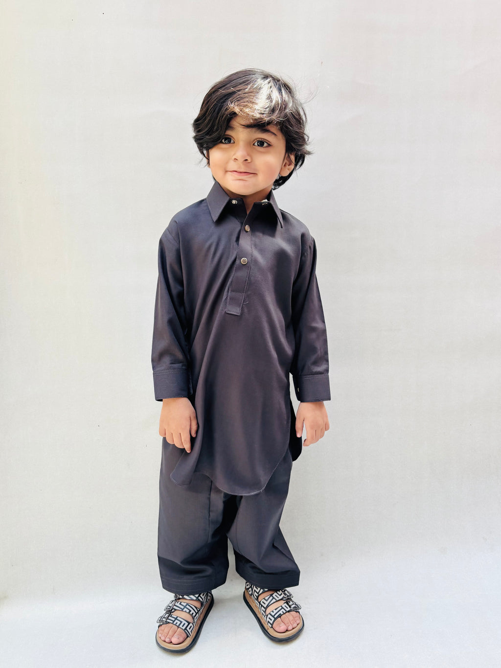 Dark Grey Blended Kameez Shalwar