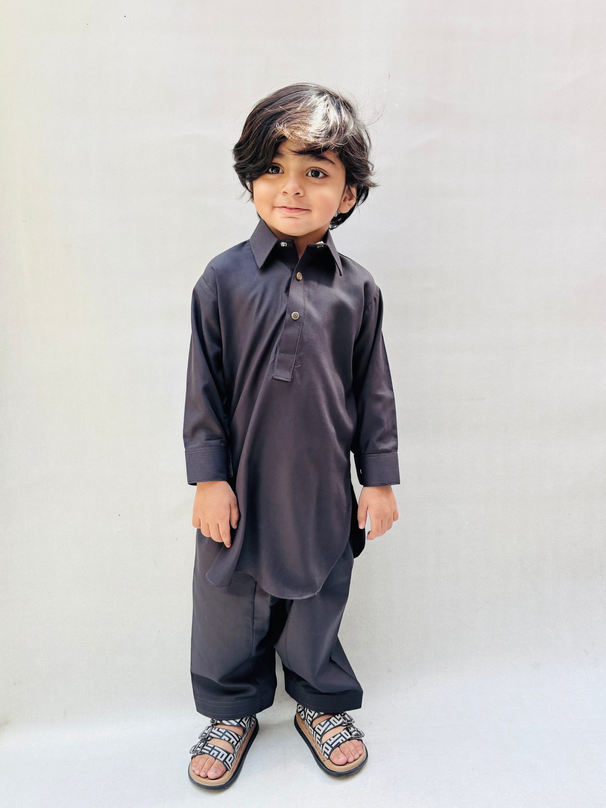 Dark Grey Blended Kameez Shalwar