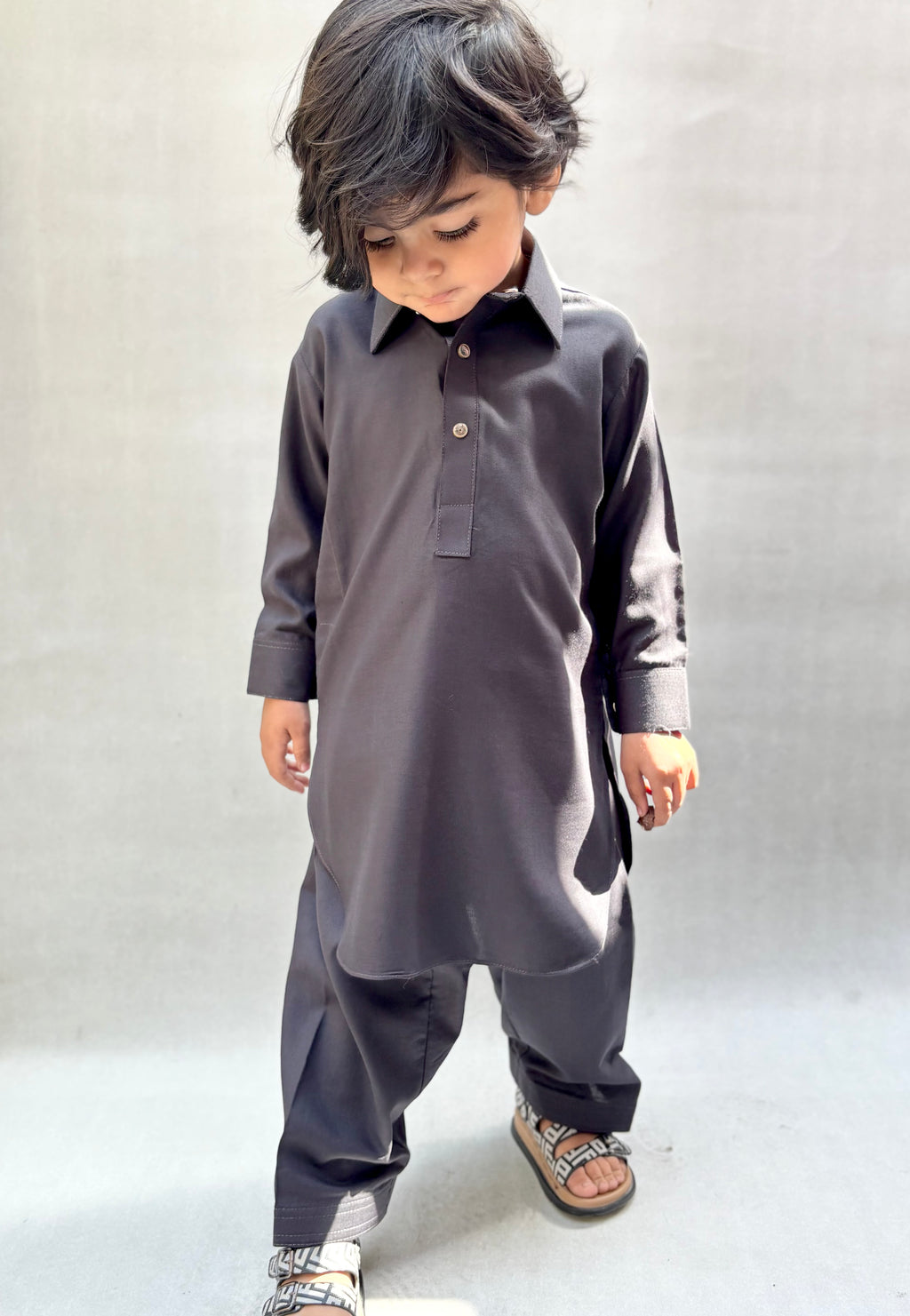 Dark Grey Blended Kameez Shalwar