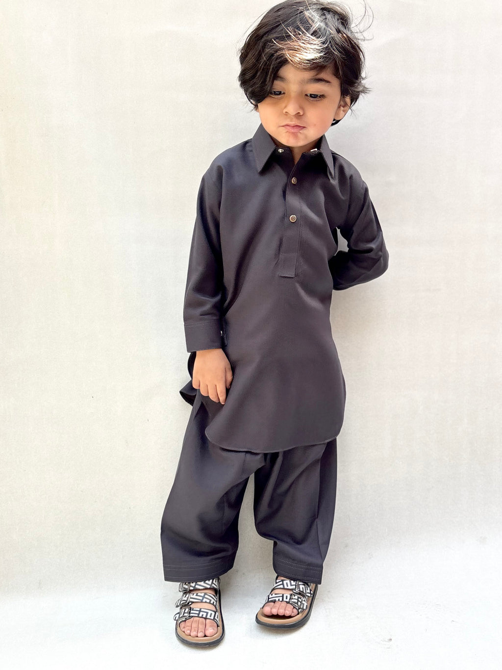 Dark Grey Blended Kameez Shalwar