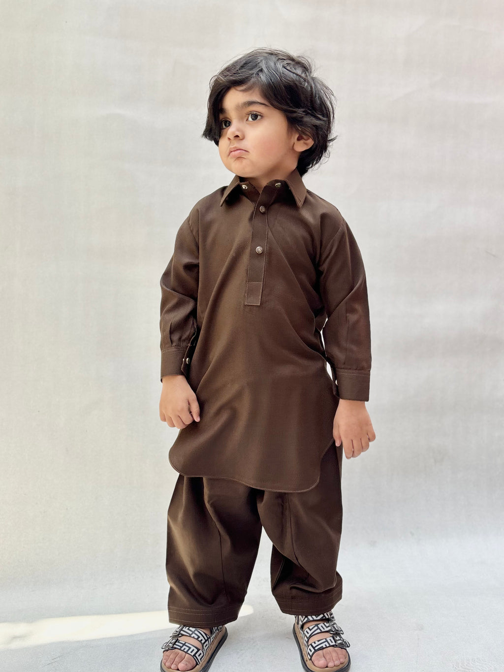 Brown Blended Kameez Shalwar