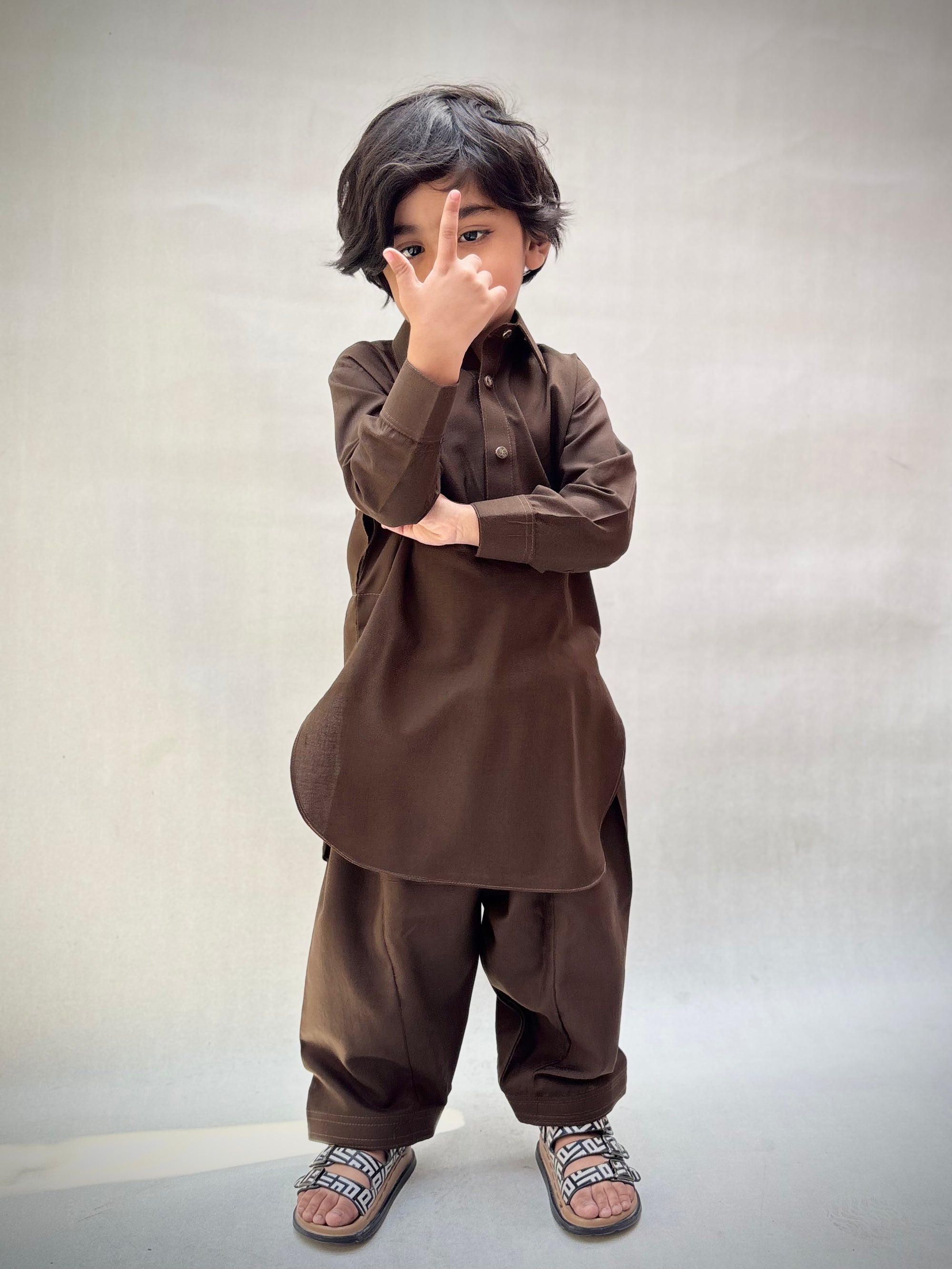 Brown Blended Kameez Shalwar