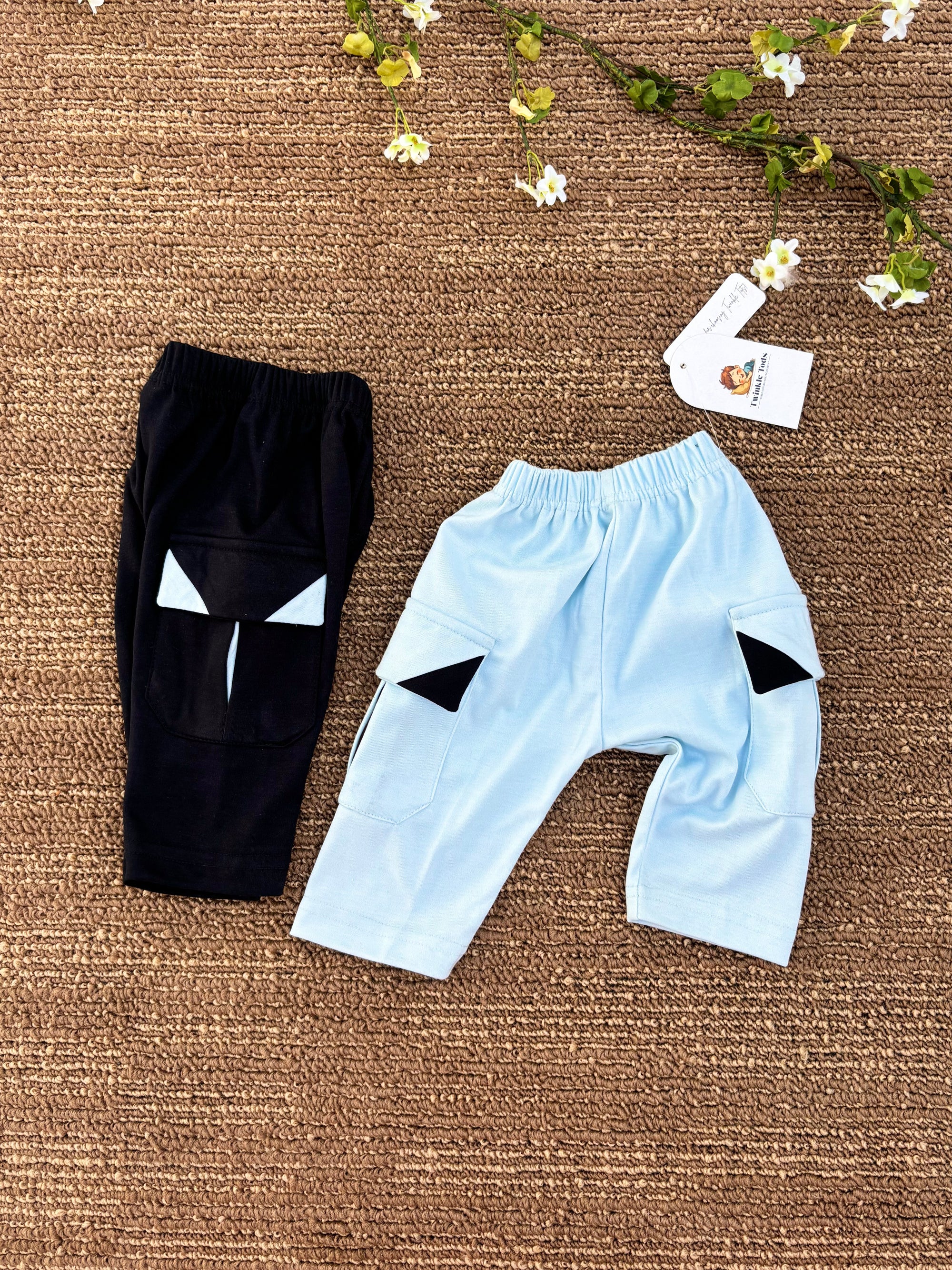 Summer Cargo Pants – Pack of 2 (Sky Blue & Black)