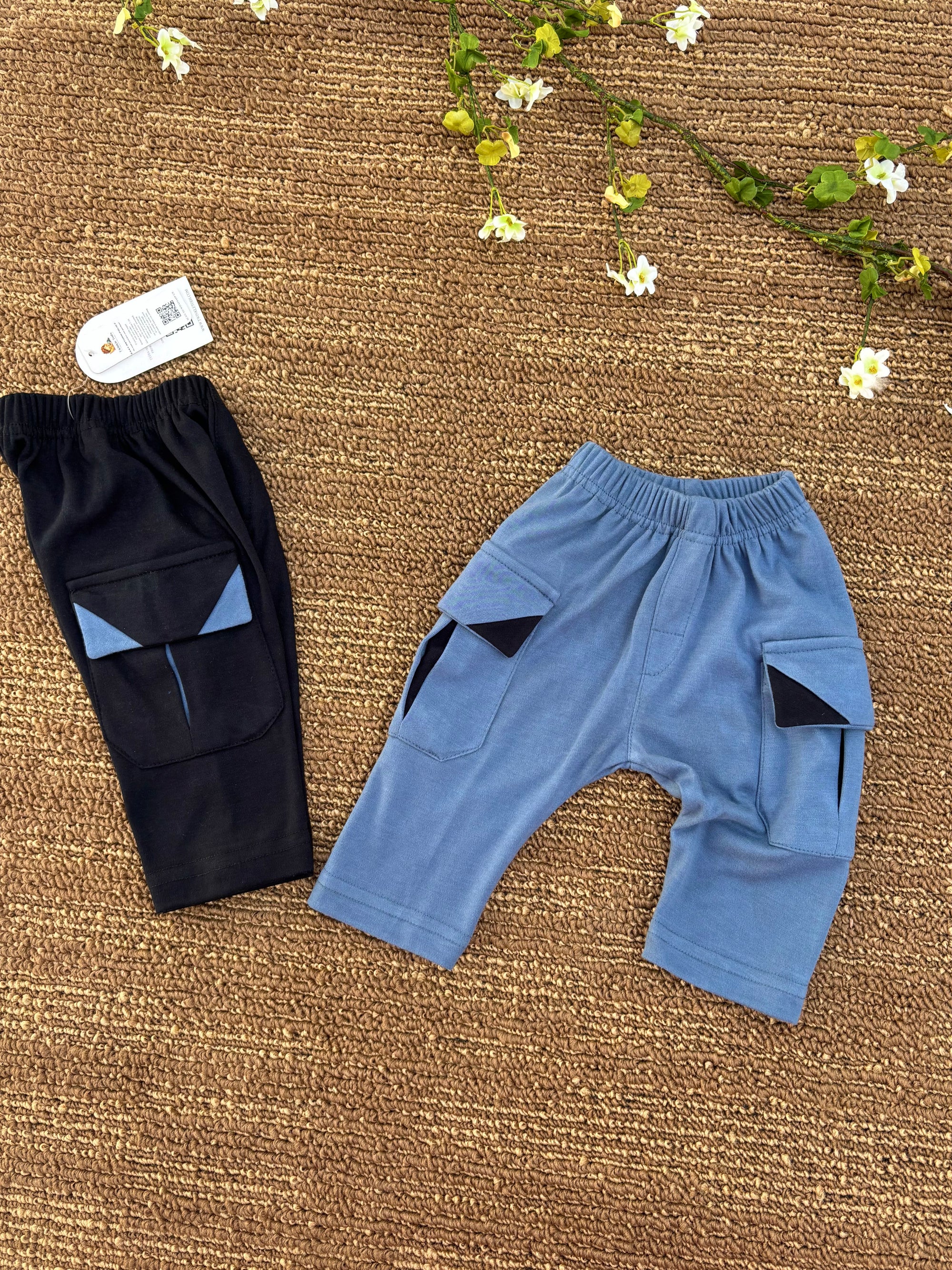 Summer Cargo Pants – Pack of 2 (Steel Blue & Black)