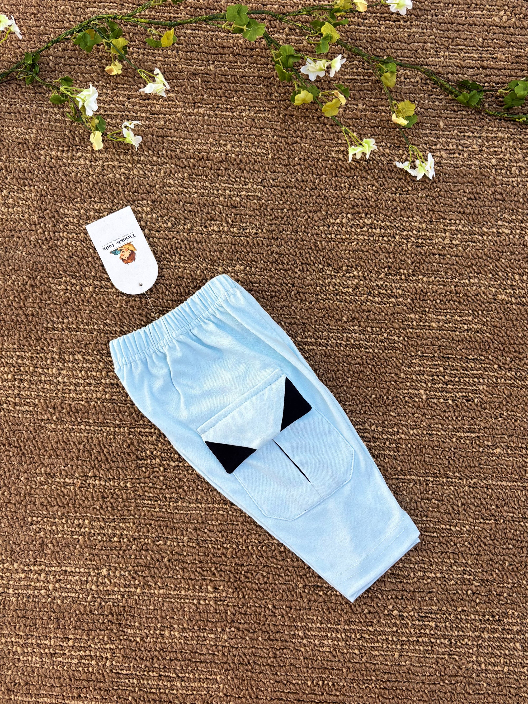 Dual Tone Cargo Pants (Sky Blue & Black)