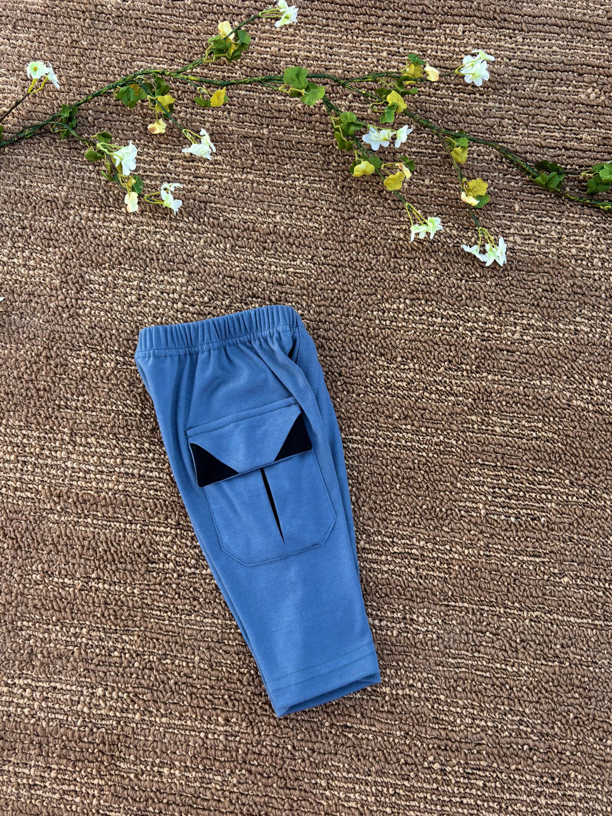 Dual Tone Cargo Pants (Steel Blue & Black)