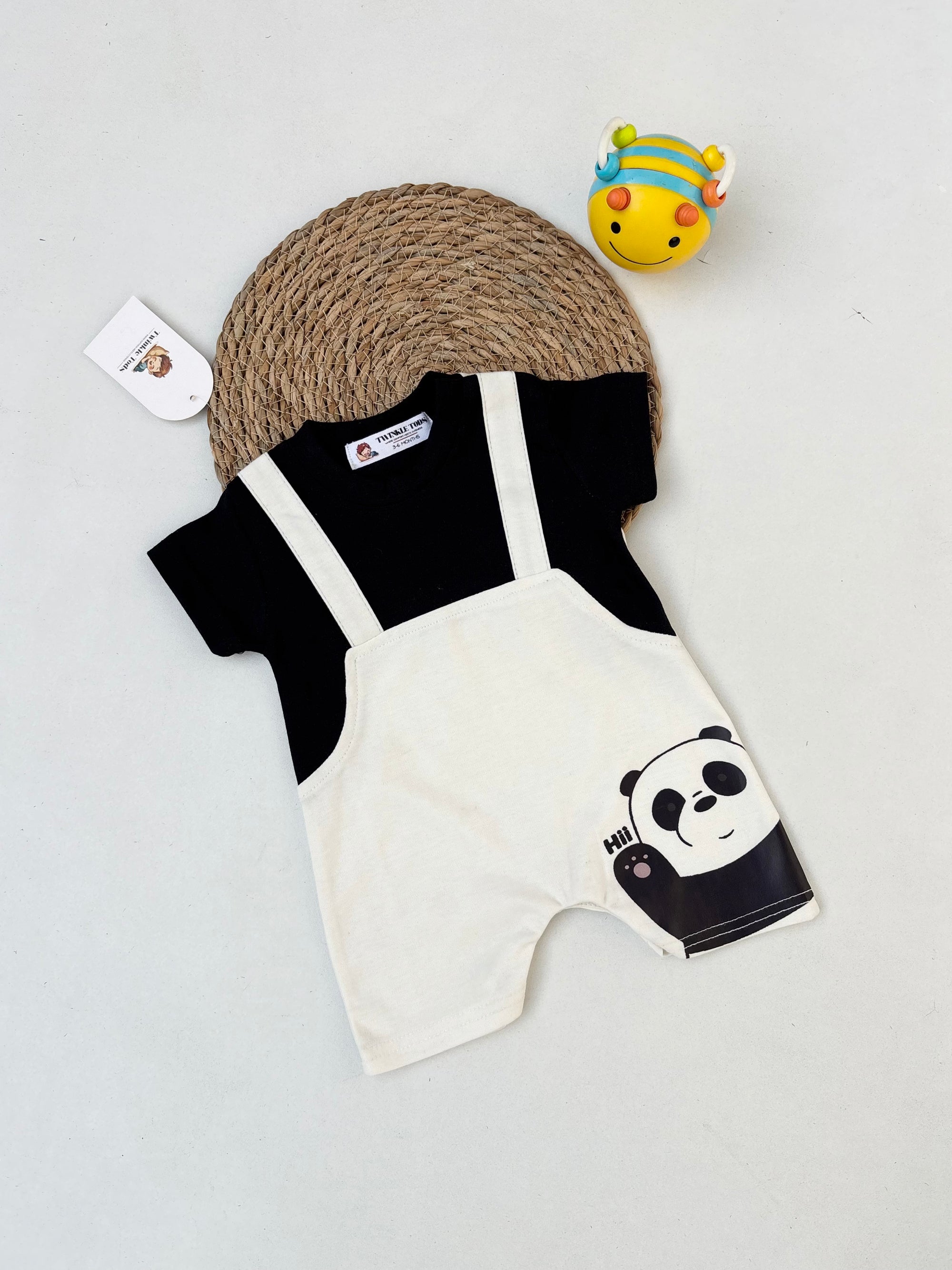 Hi Bear Printed Dungree Romper