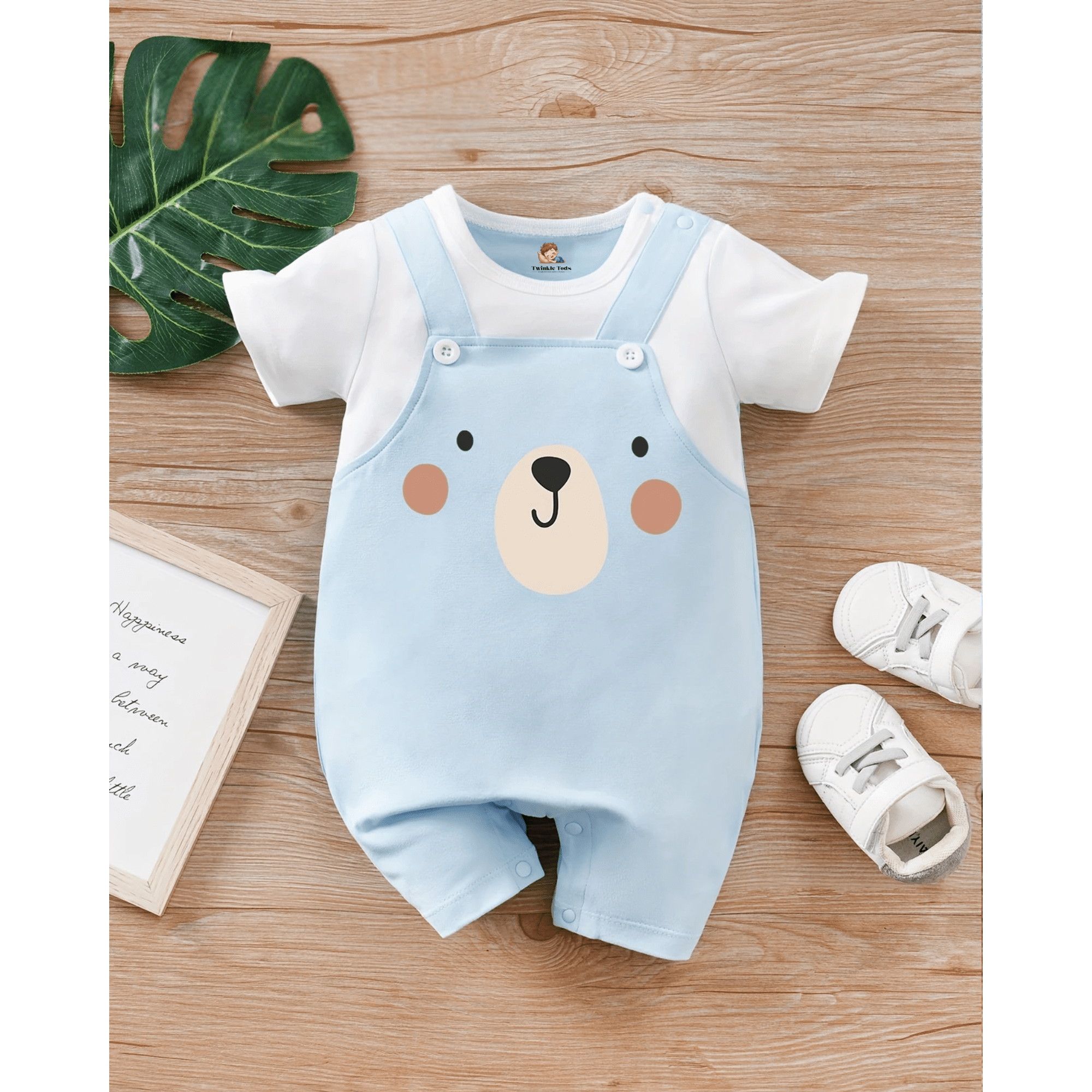 Blue Bear Face Baby Romper