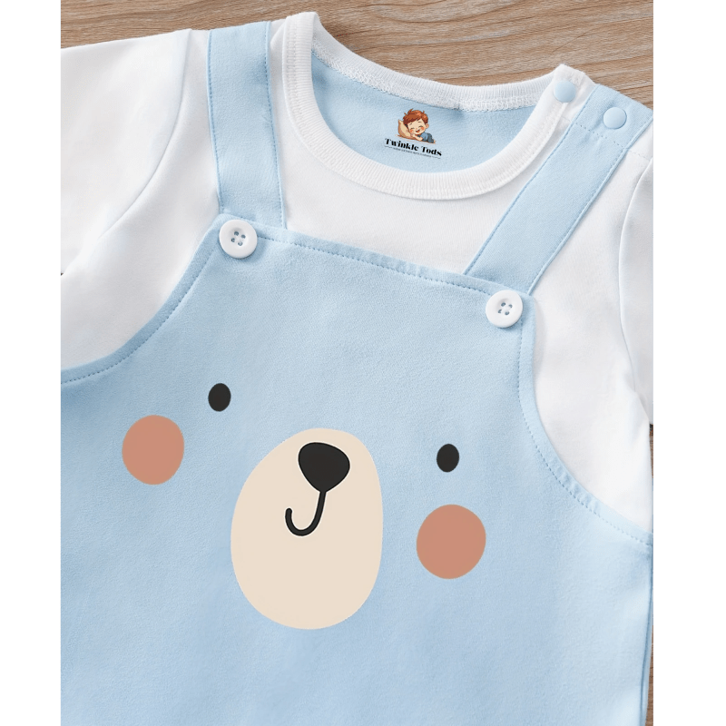 Blue Bear Face Baby Romper