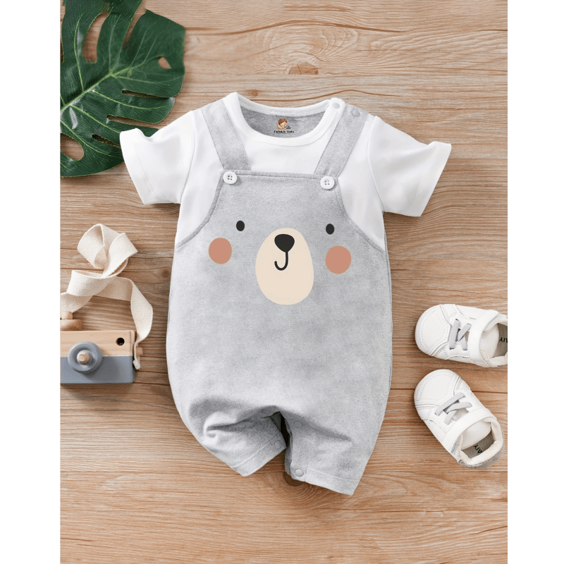 Grey Bear Face Baby Romper