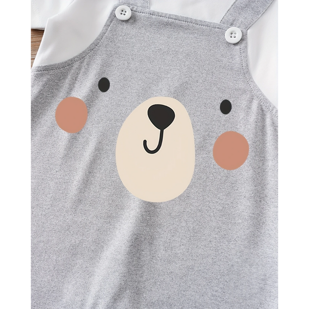 Grey Bear Face Baby Romper