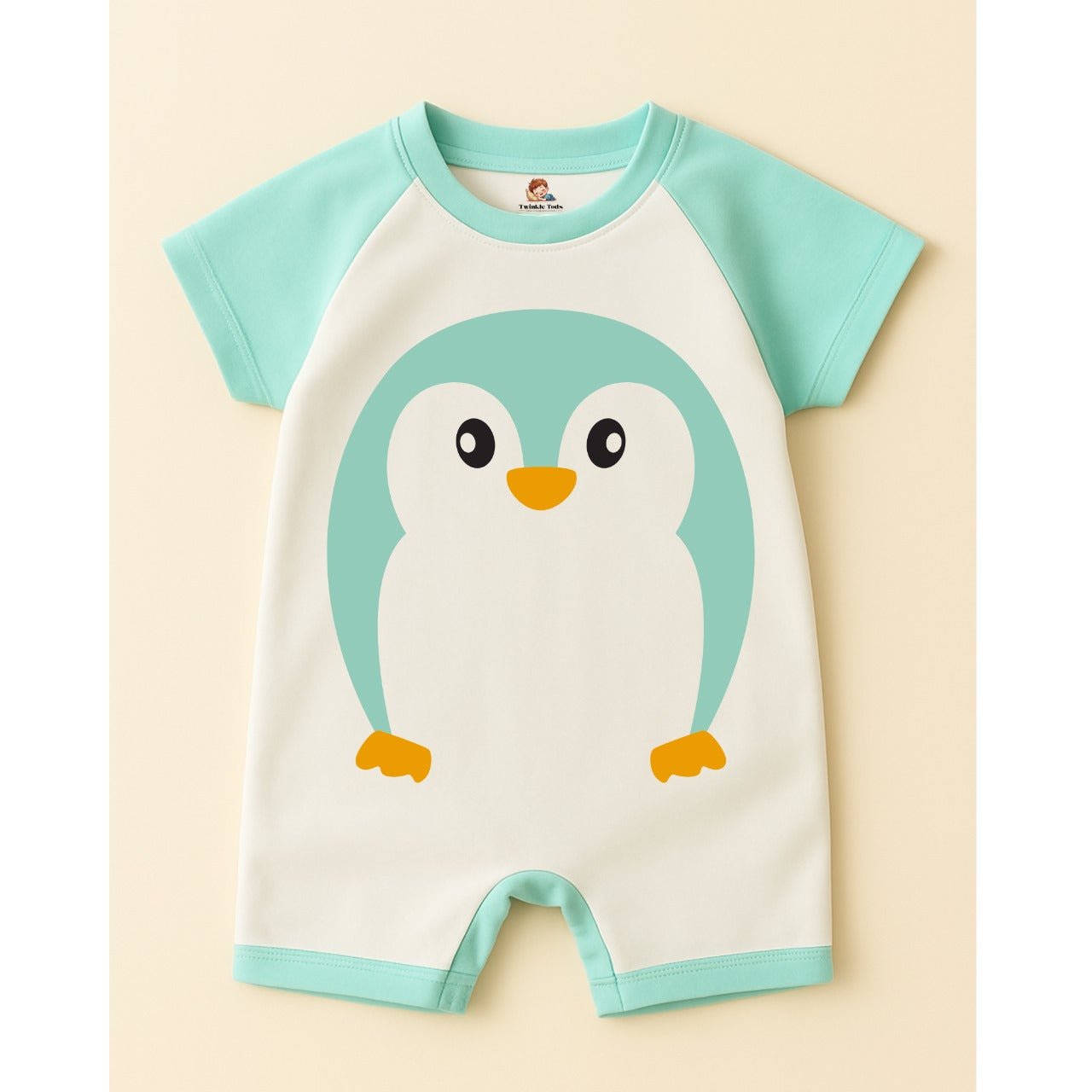 Penguin Printed Romper (Mint & White)