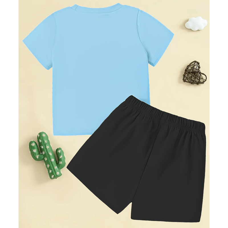 Little Cat Printed Short Set (Sky Blue)