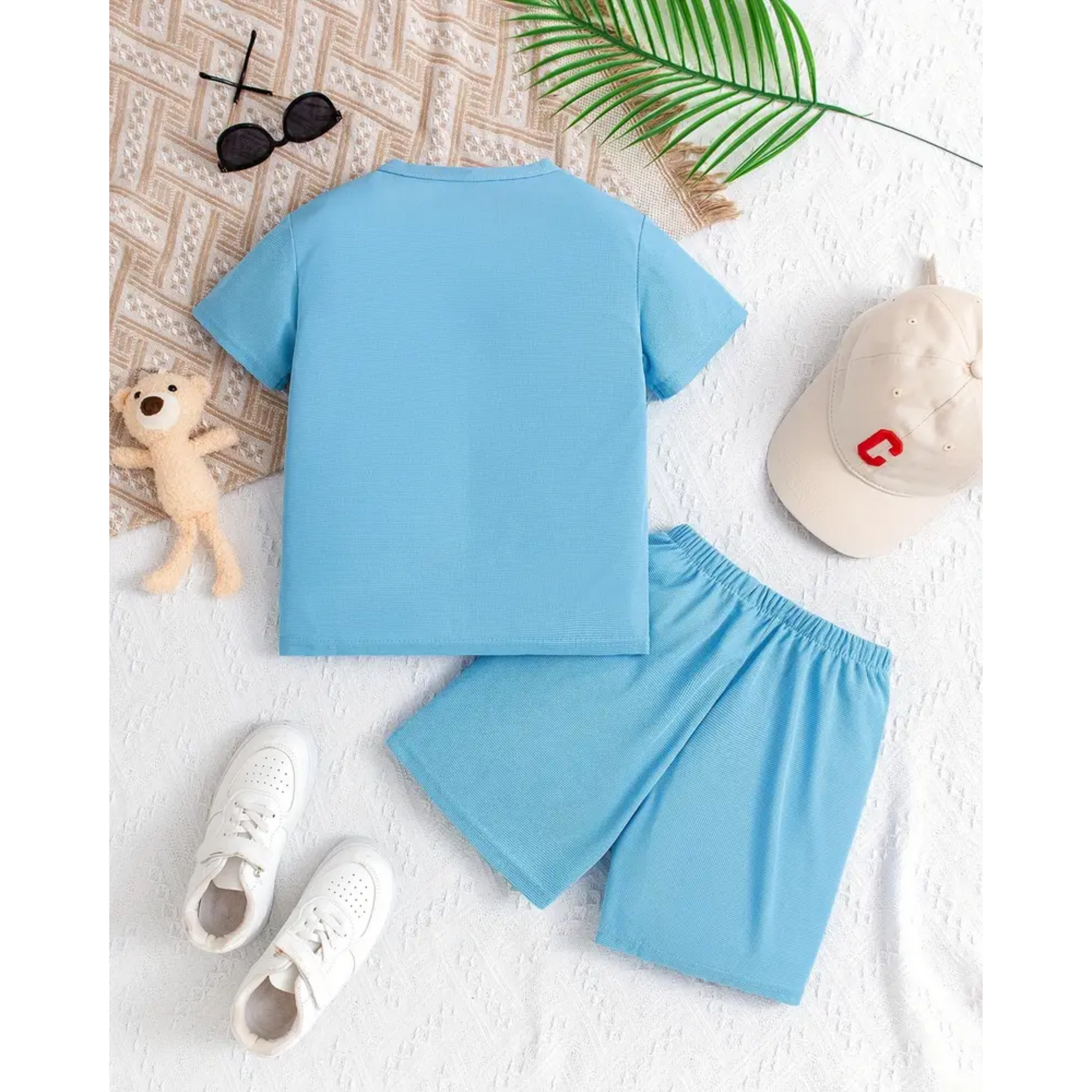 Teddy Bear Printed Short Set (Blue)
