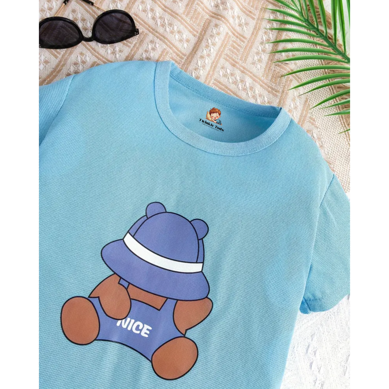 Teddy Bear Printed Short Set (Blue)