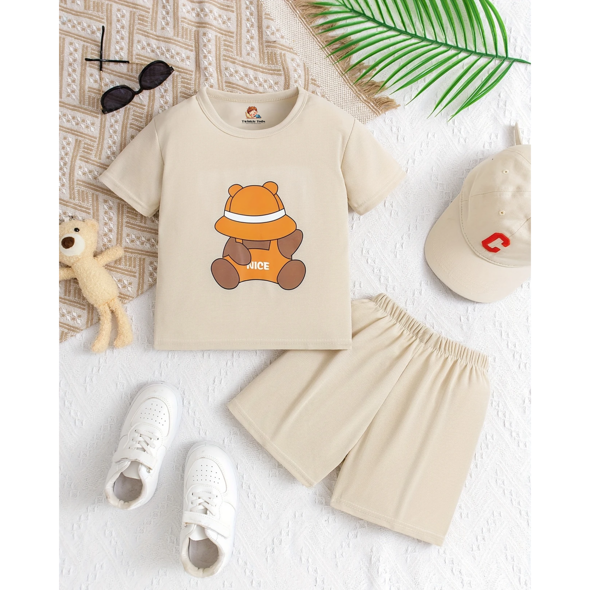 Teddy Bear Printed Short Set (Fawn)
