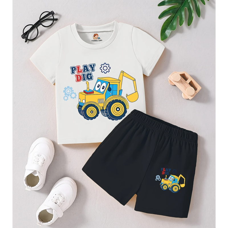 Play Dig Printed Short Set (White)