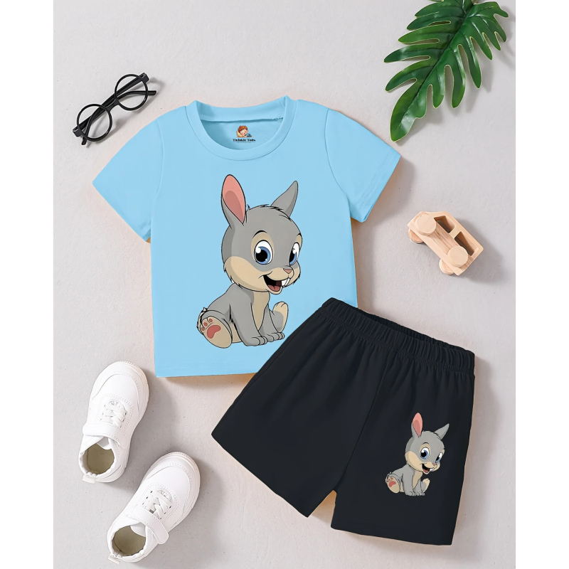 Rabbit Printed Short Set (Sky Blue)