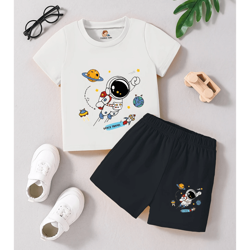 Astronaut Printed Short Set (White)