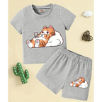 Little Cat Printed Short Set (Grey)