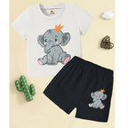 Elephant Printed Short Set (White)