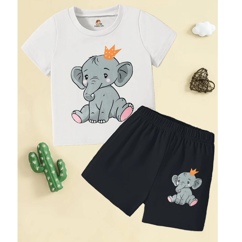 Elephant Printed Short Set (White)