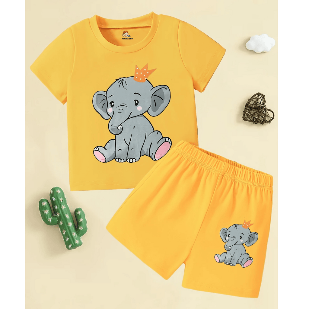 Elephant Printed Short Set (Yellow)