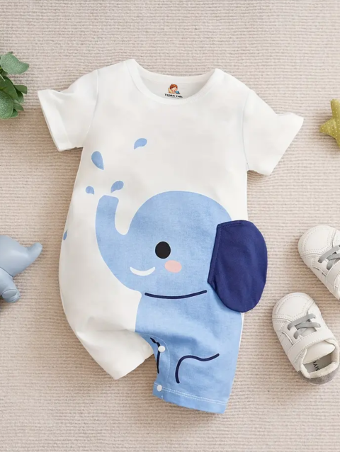 Romper with Fabric Ears – Sky Blue & Navy Blue