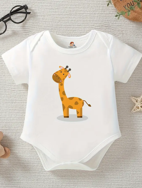 Giraffe Print Romper – White, Black, Pink & Blue
