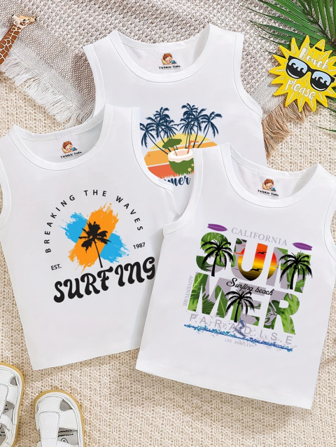 3-Pack Printed Baby Tank Tops – White Base, Fun Prints